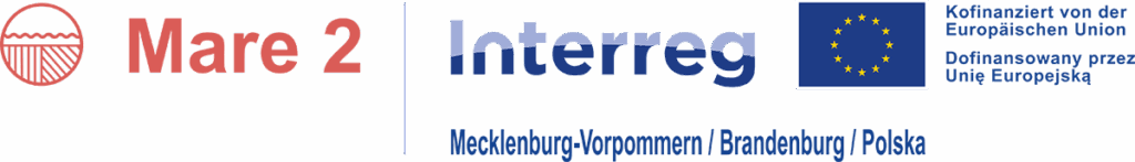 Logotypy "Mare 2", "Interreg" oraz flaga Unii Europejskiej z dopiskiem "Dofinansowano przez Unię Europejską".